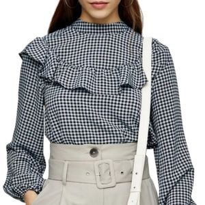 Topshop Frill Yoke Gingham Blouse, 8 US/ 12 UK